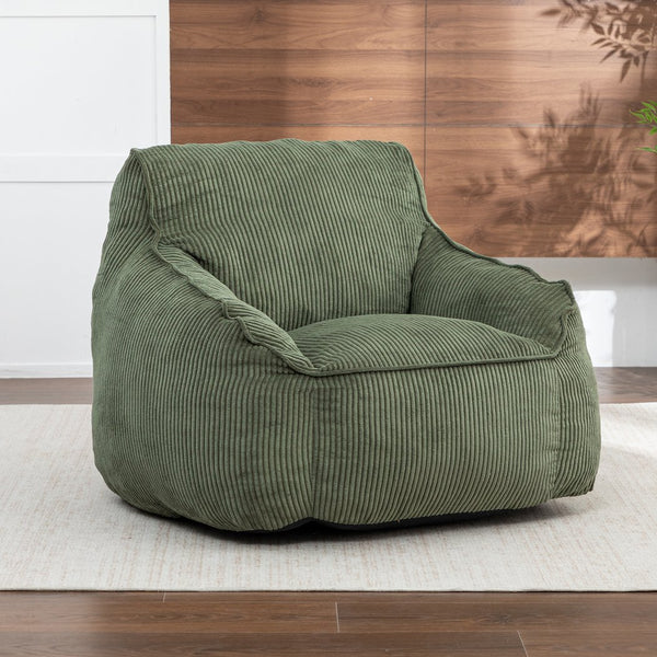 English Elm Giant Corduroy Bean Bag Sofa with Armrests Foam Filled Cozy Adult Lounge Chair Green W2200P442802