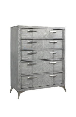 English Elm 5 Drawer Chest with Felt-Lined Top Drawer, Textured PU Finish, Smooth Side Guides, Ample Storage Appeal Gray 43.25 L x 21 W x 50 H B2699P236783