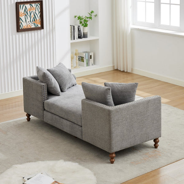 English Elm 75.2'' Chenille Upholstered Daybed Chaise with Nailhead Trim and Rubberwood Legs Gray W3188S00058