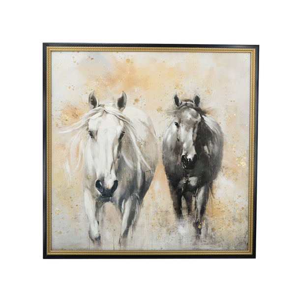 English Elm 39.4X39.4" Striking Hand-Painted Black And White Horse Canvas Art For Elegant Home Décor Appeal W2078P318074