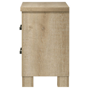 English Elm Sansome Weathered Oak Nightstand 2-Drawer Modern Farmhouse Bedside Table with Dark Bar Pulls, Textured Wood Grain Finish B062P378347