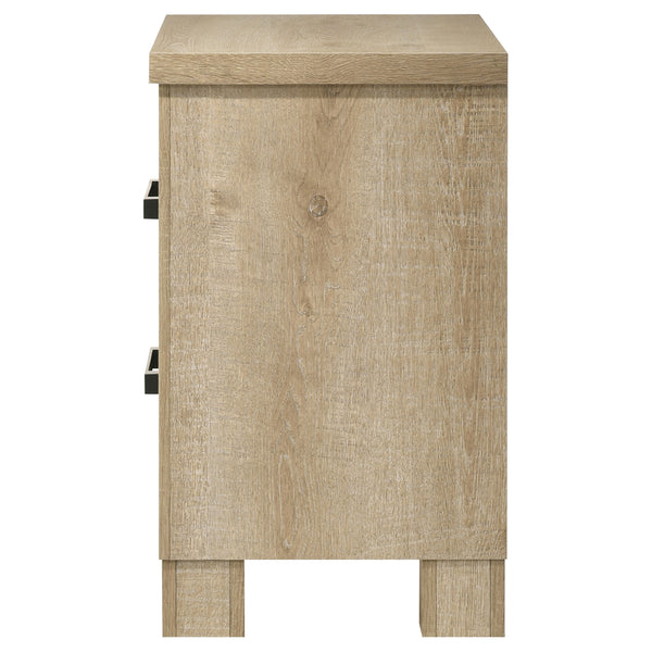 English Elm Sansome Weathered Oak Nightstand 2-Drawer Modern Farmhouse Bedside Table with Dark Bar Pulls, Textured Wood Grain Finish B062P378347