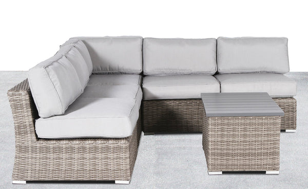 English Elm 4-Piece All-Weather Wicker Sectional Set with 5 Cushioned Seats, Reversible L-Shape & Table B120S00125