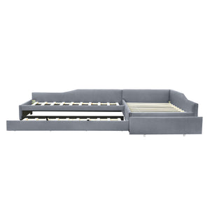English Elm Upholstered Twin Daybed with Pull Out Trundle Linen Blend Sofa Style Studio Bed Gray GX001316AAE