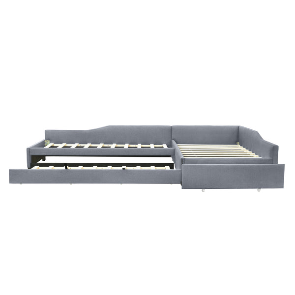 English Elm Upholstered Twin Daybed with Pull Out Trundle Linen Blend Sofa Style Studio Bed Gray GX001316AAE
