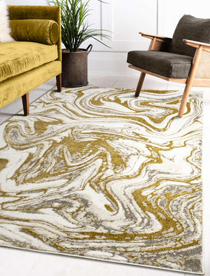 English Elm "Paz" Luxury Area Rug - Elegant Beige & Gold Abstract Design For Modern Spaces, Durable & Easy Care B030P216137