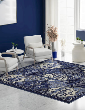 Unique Loom La Jolla Cathedral Machine Made Geometric Rug Blue, Ivory/Light Blue/Navy Blue 7' 10" x 7' 10"