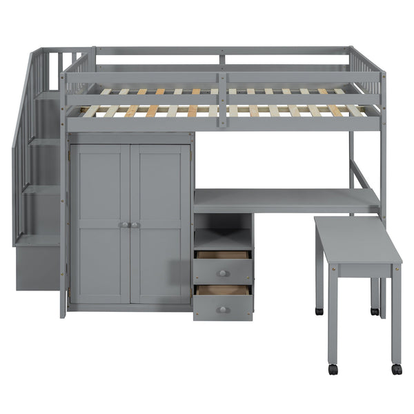 English Elm Queen Murphy Bed with Integrated Desk Cabinet Shelves Space Saving Studio Solution Gray N708S00014E