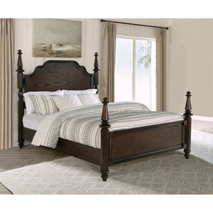 English Elm Dark Oak Four Poster Bed Serpentine Headboard Old World Style California King B062S01813