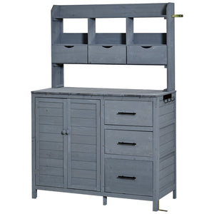 English Elm (with Hutch) Topamx Solid Fir Potting Bench Patio Workstation Spice Rack Drawer Gray N717P404331E
