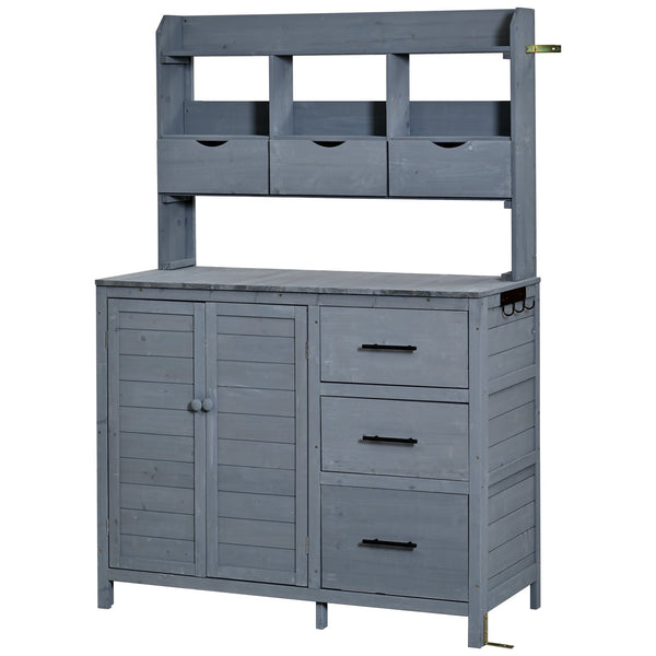 English Elm (with Hutch) Topamx Solid Fir Potting Bench Patio Workstation Spice Rack Drawer Gray N717P404331E
