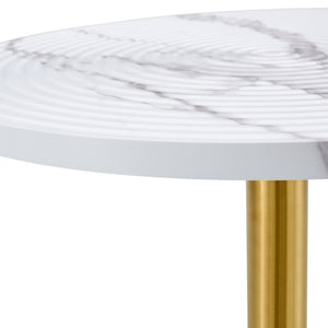 English Elm 31.5 Inch Round Dining Table Dark Grain Mdf Top Metal Base for Small Spaces White+Gold W1151P235231