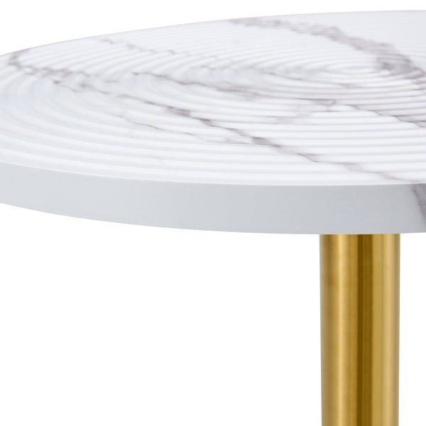 English Elm 31.5 Inch Round Dining Table Dark Grain Mdf Top Metal Base for Small Spaces White+Gold W1151P235231