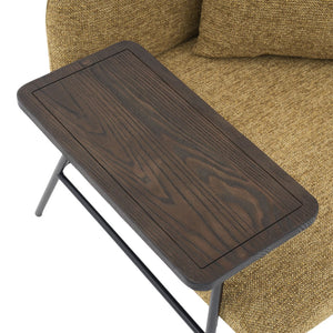 English Elm Leisure Linen Accent Chair with Built-in Side Table Pockets and Lumbar Pillow Modern Yellow W395P453313