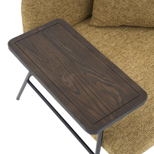 English Elm Leisure Linen Accent Chair with Built-in Side Table Pockets and Lumbar Pillow Modern Yellow W395P453313