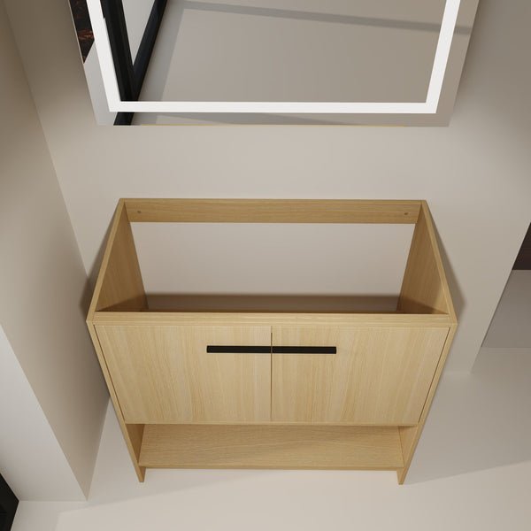 English Elm 36" Freestanding Bathroom Vanity with 2 Doors and Open Shelf, Modern Ergonomic Plywood Cabinet Oak W1972P268400