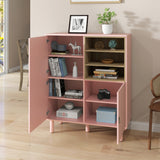 Hearth and Haven Hike Cabinet with 3 Open Storages, 3 Doors and Leather Handles, Pink W1781P148613