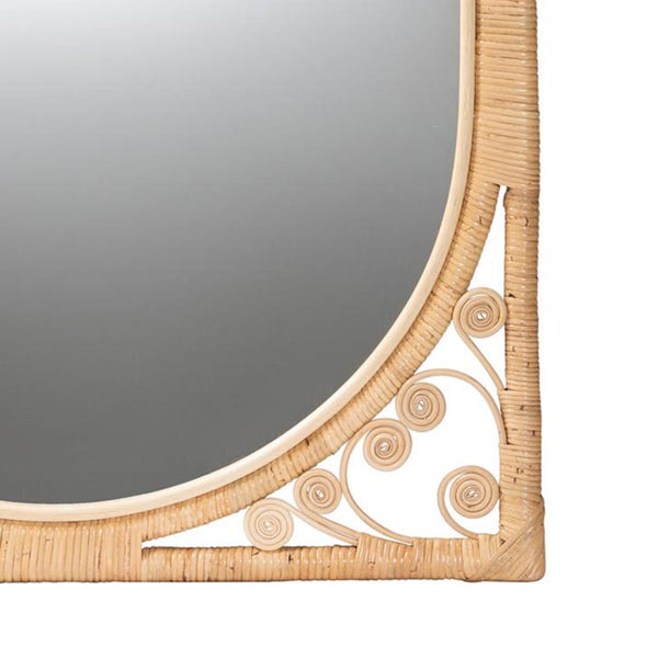 English Elm Modern Rattan Oval Wall Mirror Handcrafted Bohemian Decor for Entryways and Living Rooms B2750P420399