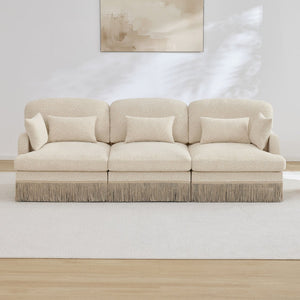English Elm 100" Leopard Chenille Sectional Sofa with Tassel Trim Deep Seat Modular Living Room Couch Beige W5656S00004