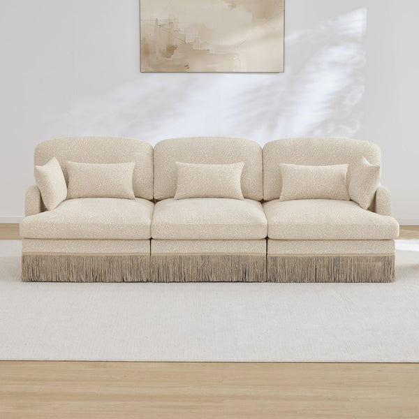 English Elm 100" Leopard Chenille Sectional Sofa with Tassel Trim Deep Seat Modular Living Room Couch Beige W5656S00004