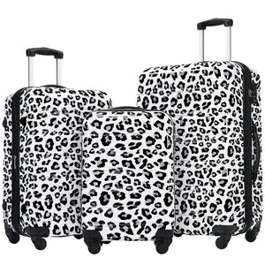 English Elm Hardshell Polycarbonate Luggage Set Three Piece Spinner Suitcases with Tsa Lock White+Black Leopard N732P218227B