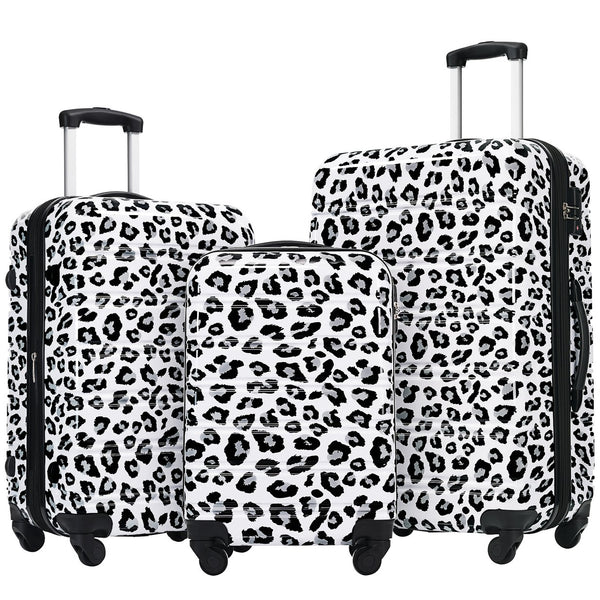 English Elm Hardshell Polycarbonate Luggage Set Three Piece Spinner Suitcases with Tsa Lock White+Black Leopard N732P218227B