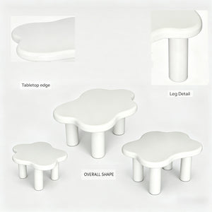 English Elm 40-inch Cloud Shaped Coffee Table Sculptural Mdf Top with Tapered Legs for Living Rooms White W3935S00003