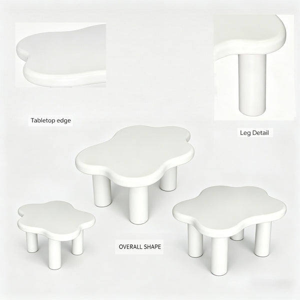 English Elm 40-inch Cloud Shaped Coffee Table Sculptural Mdf Top with Tapered Legs for Living Rooms White W3935S00003