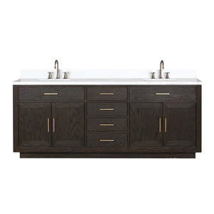 English Elm Brown Oak Double Bath Vanity With White Quartz Top, Faucet Set & Ample Storage For Modern Spaces B2731P257857