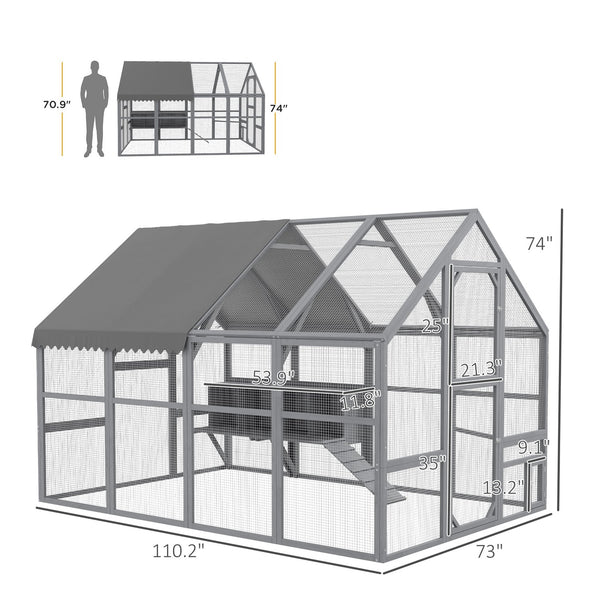 English Elm Wooden Fir Catio Outdoor Cat Enclosure with Uv Cover Platforms and Climbing Ladders T3971S00076