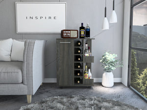 English Elm Tennessee Mobile Bar Cart with Cabinet, Six Bottle Cubbies, Top Rail Prep Area & Locking Wheels Ebony,Light Brown 34 L x 19 W x 6 H B128P176145