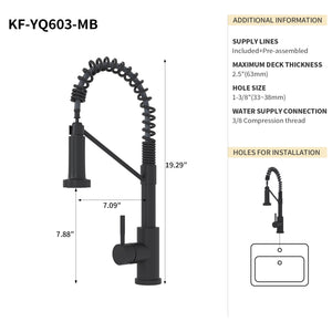 English Elm Bothwa Pull Down Kitchen Faucet with Stainless Steel Spout and Ceramic Cartridge Control Matt Black B2724P262356