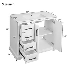 English Elm 36" Modern Bathroom Vanity with Ceramic Sink, Soft-Close Doors, 3 Drawers & Ample Storage for Small Baths White N729P280194K