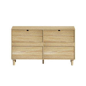 English Elm 51" Rattan Dresser with Six Drawers, Stylish Woven Storage Chest with Metal Handles and Wood Legs for Bedroom Hallway Living Room Natural W757P209506