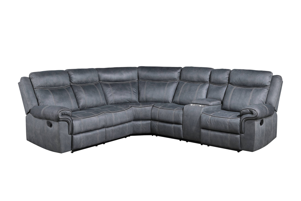 English Elm Dollum Two Tone Nubuck Manual Recliner Sectional Sofa with USB Port, Cupholder Console, Tufted Comfort Gray 69 L x 30 W x 26 H B2726S00124