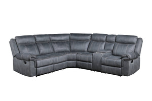 English Elm Dollum Two Tone Nubuck Manual Recliner Sectional Sofa with USB Port, Cupholder Console, Tufted Comfort Gray 69 L x 30 W x 26 H B2726S00124