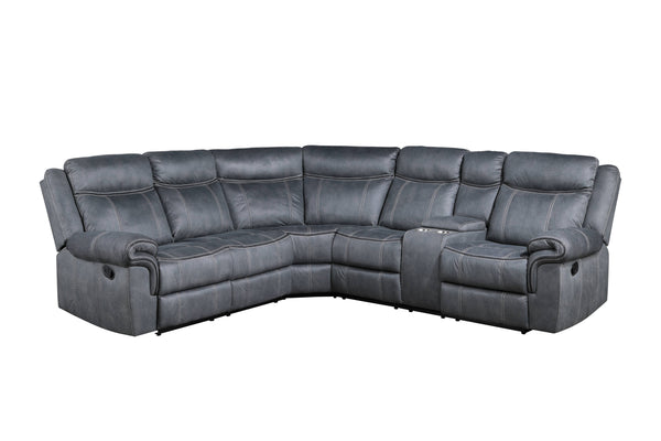 English Elm Dollum Two Tone Nubuck Manual Recliner Sectional Sofa with USB Port, Cupholder Console, Tufted Comfort Gray 69 L x 30 W x 26 H B2726S00124