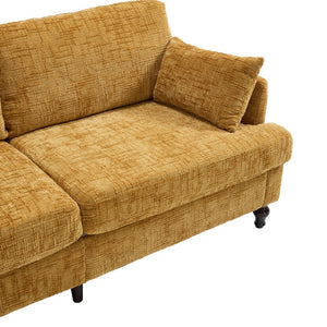 English Elm Modern chenille 2-seater sofa with LED, USB charging, storage pocket, solid wood legs, durable comfort Mustard yellow W395P318542