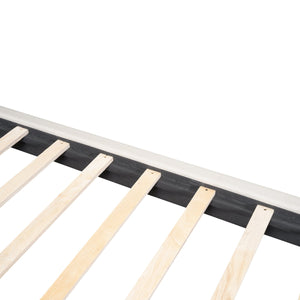 English Elm Queen Upholstered Platform Bed with LED Lights, U-Shaped Headboard, Linen Fabric, Sturdy Metal Legs Beige SF000151AAA