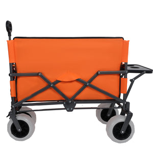 English Elm 3-in-1 Folding Wagon with Bench Seat Tabletop and All-terrain Beach Tires for Camping Orange W2932P320637