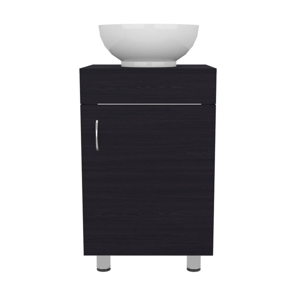 English Elm Tacna 18" Freestanding Vanity with Vessel Porcelain Sink, Slim Single-Door Storage, Black Wengue Finish B070P337127