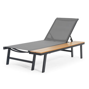 English Elm Christopher Knight Home® - Waterloo Chaise Lounge With Wood Side Table – Outdoor Recliner, 5-Position Adjustable Comfort! N775P210087B