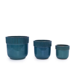 English Elm 3 Pieces Ceramic Flowerpot Set – Handcrafted Antique Blue Planters For Garden, Patio & Home Décor W3273P321474