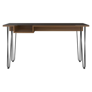 English Elm Kyoto 140 Writing Desk Brown with Glass Top & Haipin Metal Legs, Industrial Shelf Storage Solution B128S00167