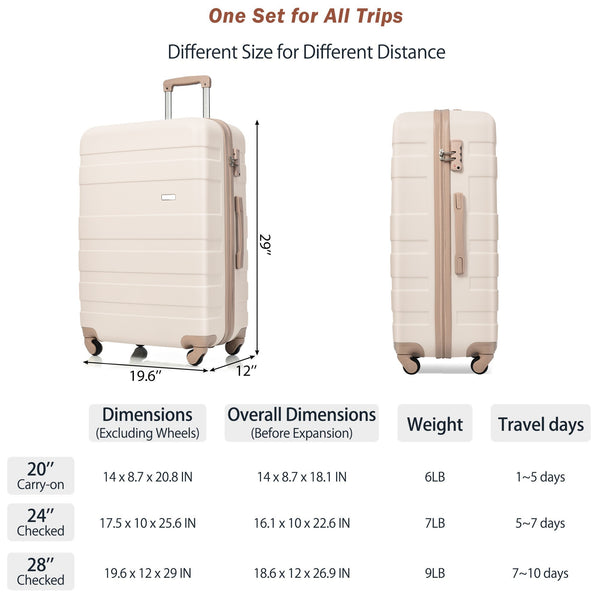English Elm Luggage Four Piece Abs Hard Shell Set with Spinner Wheels Tsa Lock Travel Ready N726P218511R