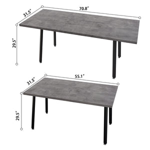 English Elm 55.12-70.87" Expandable Dining Set 7 Piece Industrial Mdf Table with Pu Upholstered Chairs Beige+Grey W2189S00912