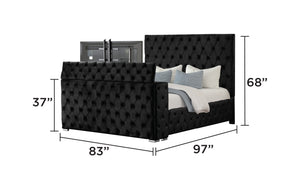 English Elm Encore Modern Tufted King Bed With Upholstered Headboard & Hidden Tv Compartment In Black Finish B009S01652