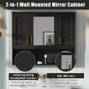 English Elm 35 Inch Wall Mount Medicine Cabinet Soft Close Mirror Storage for Modern Bathroom Black N710P389453B