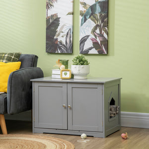 English Elm PawHut Modern Cat Litter Box Cabinet with Adjustable Partition, End Table, Hidden Storage, Dark Gray W2225P217304