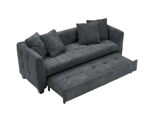 English Elm 77.9-inch cloud velvet 3-seater sofa bed with pull-out sleeper, sturdy wood frame, high-density foam comfort Dark Gray W1278S00076